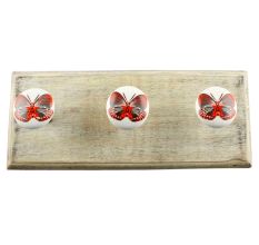 Dark Red Butterfly Ceramic Wooden Hook